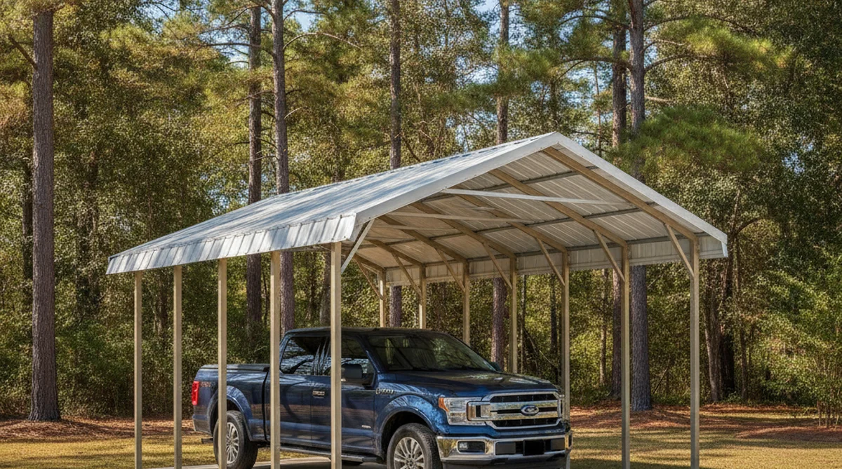 Eagle Carports metal carport in Holly Hill residential setting